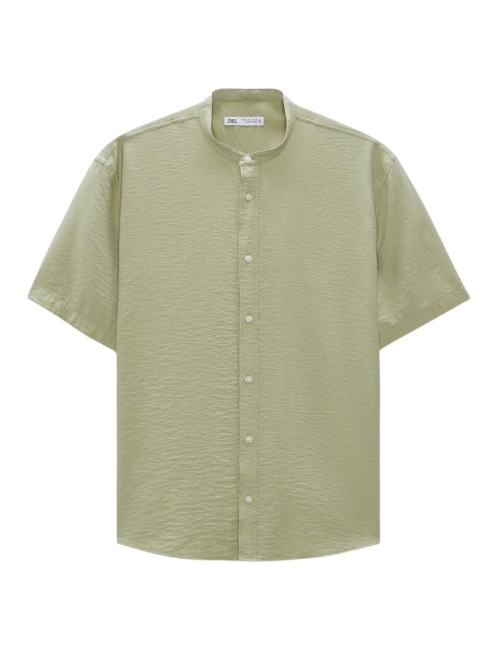 Zara Short Sleeve Band Collar Shirt Button Down Top Sage Green Medium